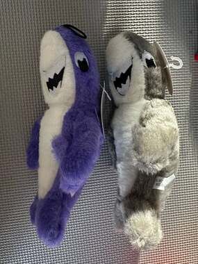 Pair of Kellytoy Shark Plush Stuffed Animals Purple and Grey 8-Inch